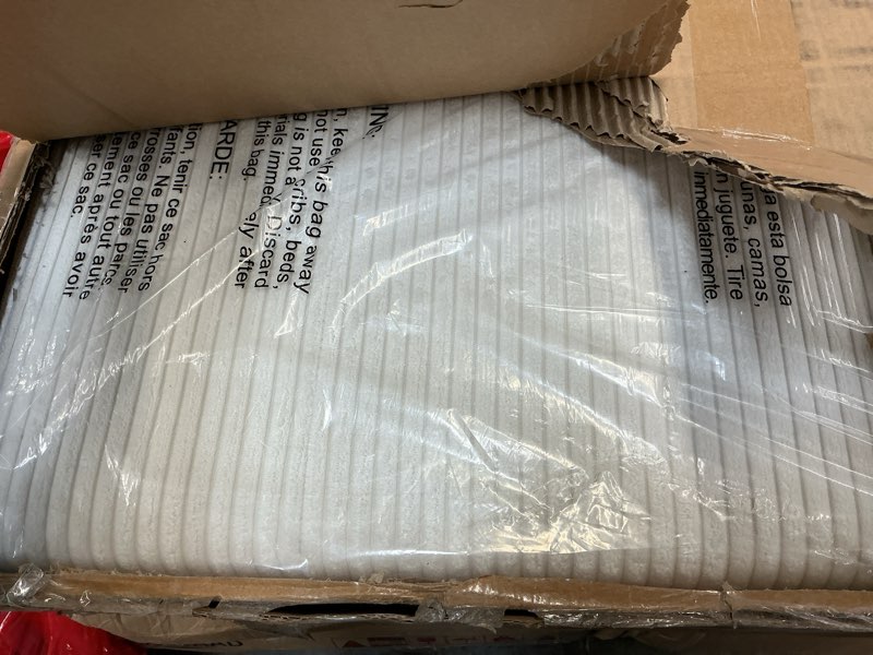 Condition photo showing New/Like New for Queen Bed Frame with Tall Headboard, 55.3" Upholstered Platform Queen Size Bed Frame, Elegant Corduroy Wingback Bed with LED Lights & Charging Station, No Box Spring Needed, Solid Wood Slats, Cream