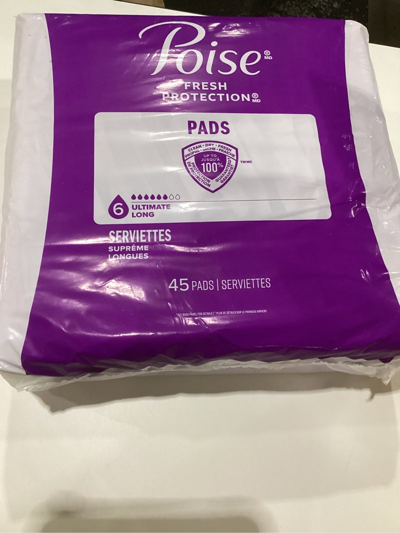 Condition photo showing As Is for Poise Incontinence Pads for Women - Ultimate Absorbency - 6 Drop - Long - 90ct, ONLY INCLUDES 45 PACK