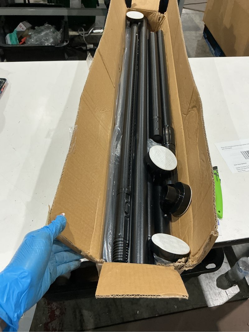 Condition photo showing Good Condition for tension curtain rod?40-146in(3.33-12.12ft) 2pcs one-click fast extension rod easy to install black long outdoor curtain rods no drilling never rust
