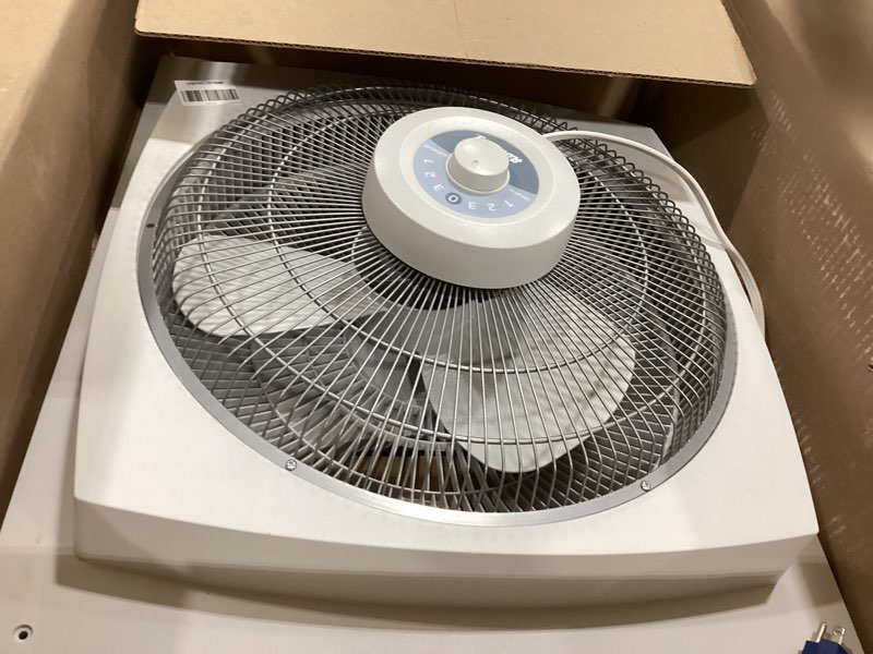 Condition photo showing As Is for air king 9155 window fan, 16-inch,white