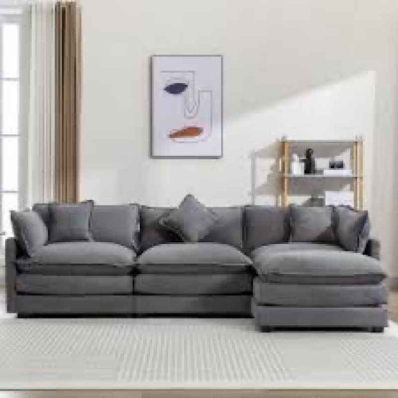 111.4" L-Shape Chenille Upholstered Sofa, Modern Modular Sectional 3 Seat Sofa Couch with Removable Ottoman and 5 Pillows for Living Room, Office Apartment (Grey-111)