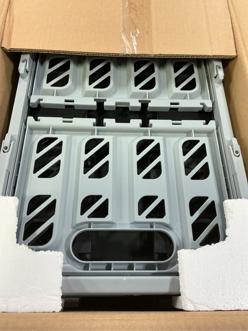 Condition photo showing Good Condition for clevermade collapsible shopping basket, stone, 3pk - 24l (6 gal) reusable plastic grocery shopping baskets, holds 25lbs per basket - small foldable storage crates with handles stone 24l - 3 pack