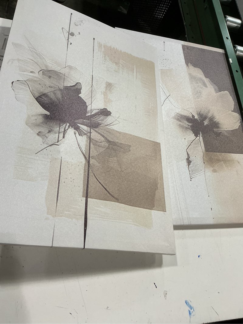 Condition photo showing Good Condition for 2Pcs Framed Neutral Abstract Canvas Wall Art Floral Pictures Modern Minimalist Posters Prints Beige Brown Black Flower Wall Decoration for Living Room Bedroom Bathroom Office 123x16in 16L\" Canvas