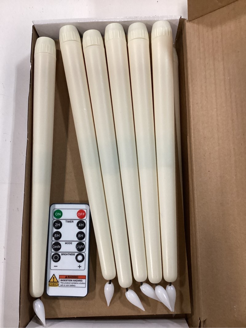 Condition photo showing Good Condition for homemory 12 pcs flameless taper candles with remote timer dimmer, 11 inches ivory taper candles battery operated, plastic led candlesticks with flickering flame for halloween christmas church wedding ivory 12