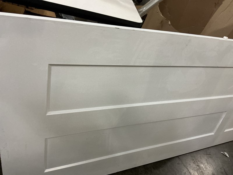 Condition photo showing As Is for masonite 32in x 77-in (primed) solid core 3-panel left hand molded composite single prehung