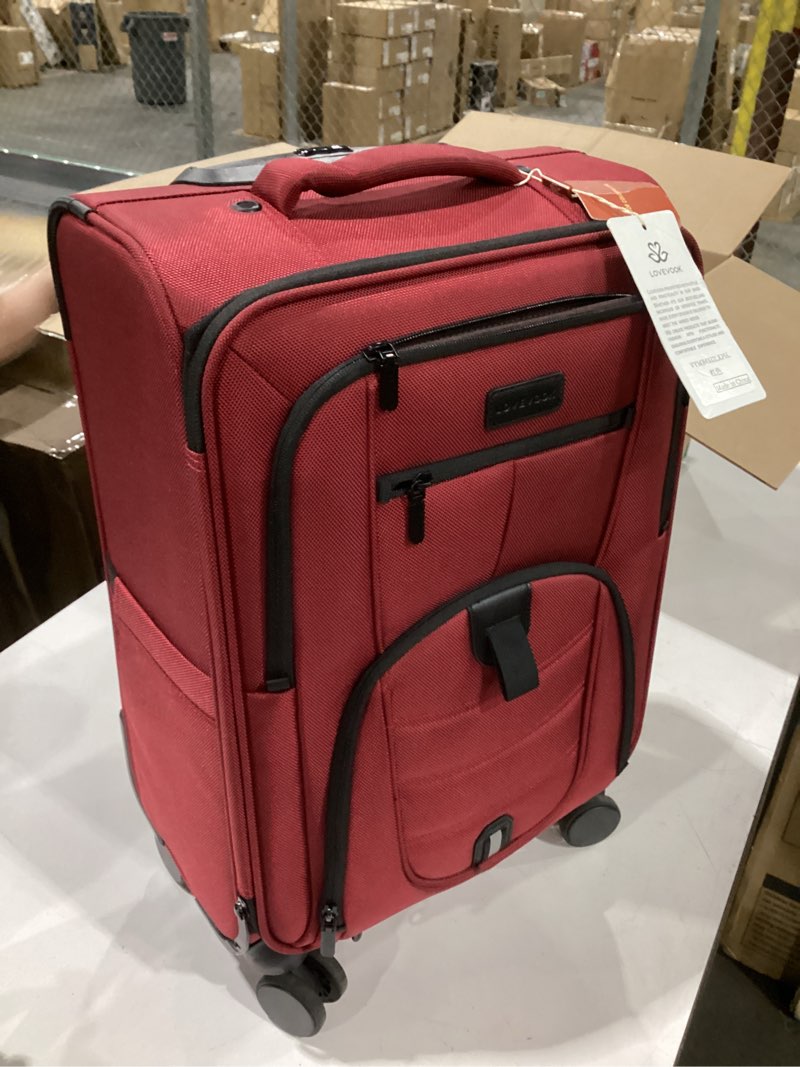 Condition photo showing Good Condition for lovevook carry on luggage airline approved, suitcases with spinner wheels, softside carry-on luggage with tsa lock for women business trip, lightweight large capacity luggage for travel, burgundy red 22 inch_carry on burgundy red