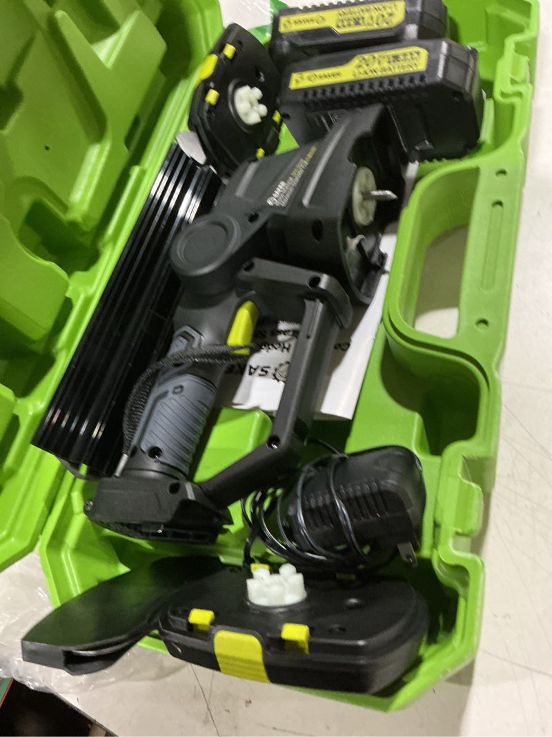 Condition photo showing As Is for saker cordless hedge trimmer-20v electric shrub trimmer grass shears handheld grass cutter, hedge shear with 2 pcs rechargeable battery and charger for garden, lawn green hedge trimmer+2 batteries