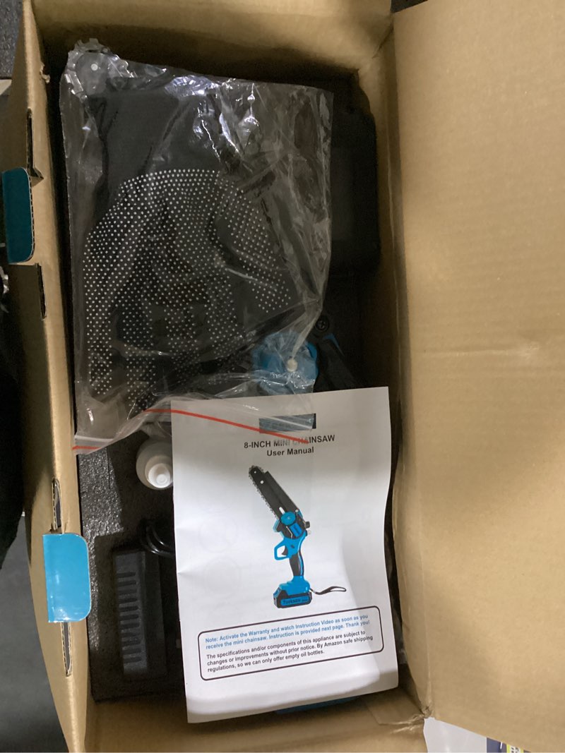 Condition photo showing Good Condition for 8 Inch Electric Chainsaw Cordless With Auto Oiler, Seniors Friendly Batteries Powered Hand held Chain saw Kit, Automatic Chain Tensioning & Auto Oiler For Tree Branches, Courtyard, And Garden 8 Inch MAX Kit - TOOL FREE