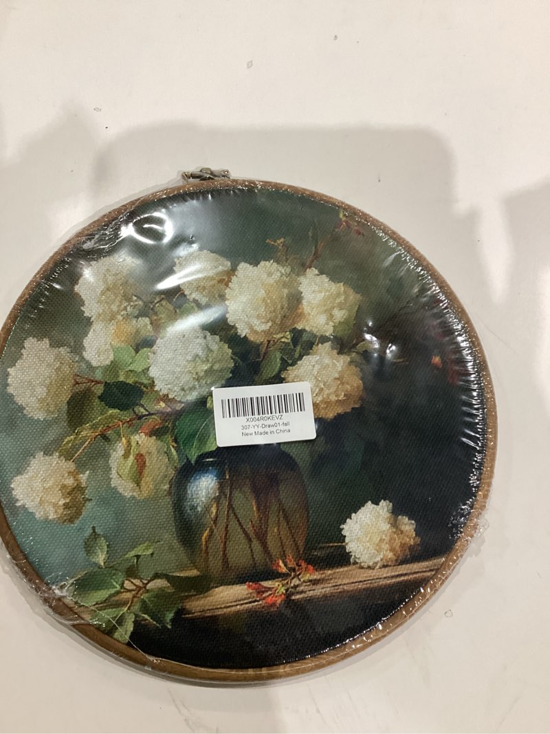 Condition photo showing New/Like New for BitKAM Hydrangea Floral Round Wall Art Decor, French Neutral Hydrangea Botanical Canvas Prints Framed, Cottagecore Eclectic Wall Hanging Decorations for Home Room Bedroom, 10x10 Inch Wall Sculptures