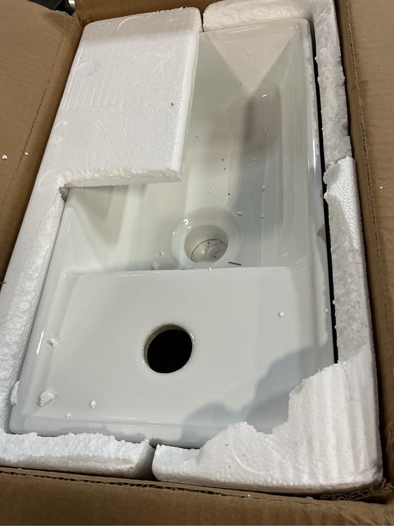 Condition photo showing Good Condition for small wall mount bathroom vessel sink, qishka 15.6" x 8.6" rectangular floating ceramic wash hand basin- white wall hung vanity sink with overflow for small bathroom (right hand) white 15.6" x 8.6" x 5.1"