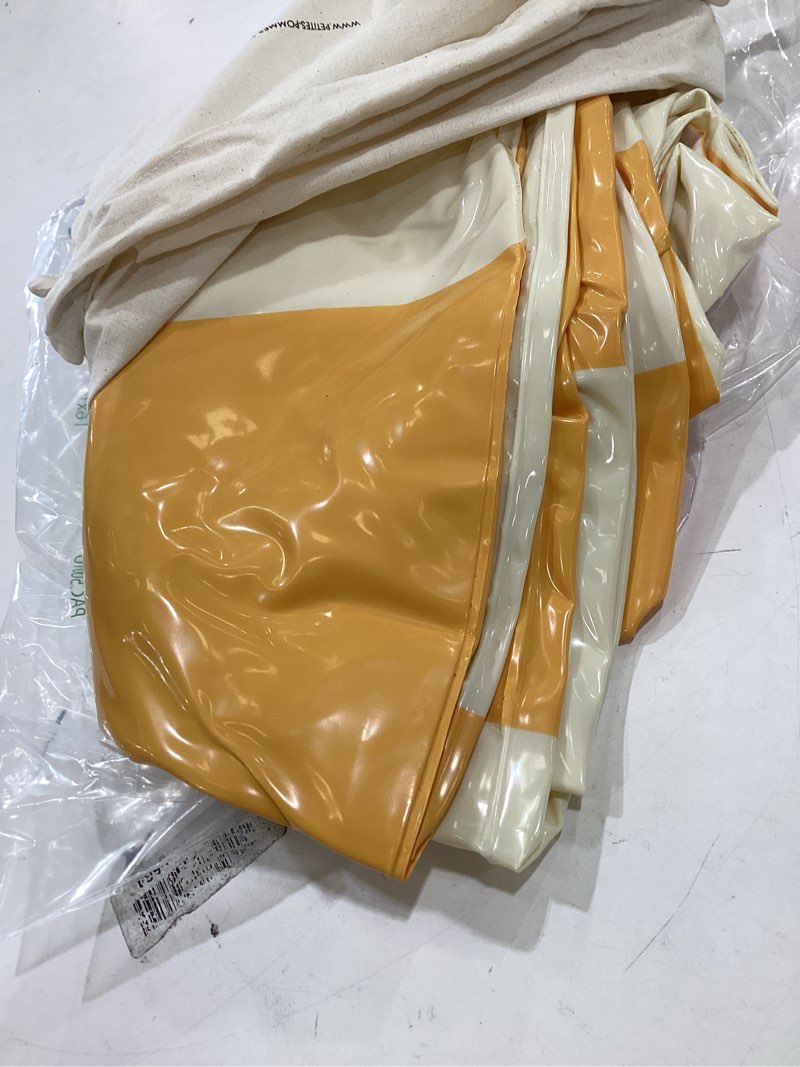 Condition photo showing Good Condition for petites pommes inflatable swimming ring for adults - durable inner tube, handprinted classic striped design pool float, soft comfort seaming, packable floats for travel, dark yellow, 47 inch 47 in (12+ years) sunset
