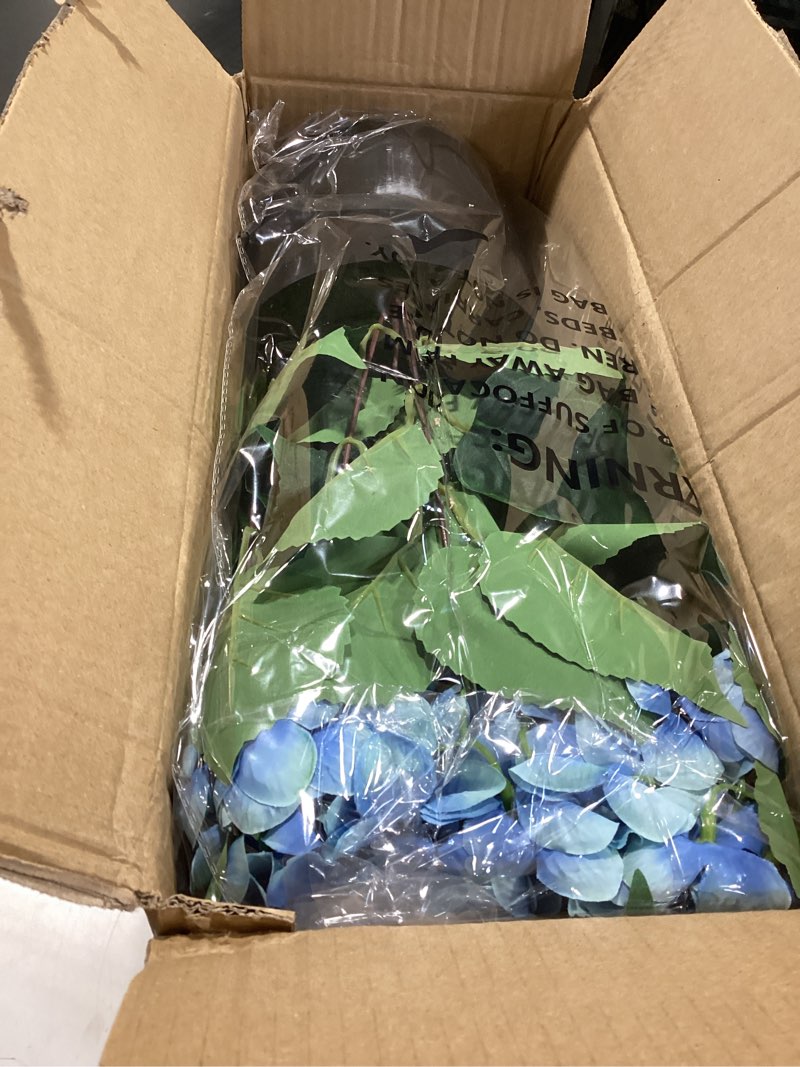 Condition photo showing New/Like New for foteewl artificial hydrangea flower topiary trees - 2 sets faux silk flower potted plant, uv resistant fake outdoor hydrangea bush for front door, farmhouse,garden, porch decor (blue)