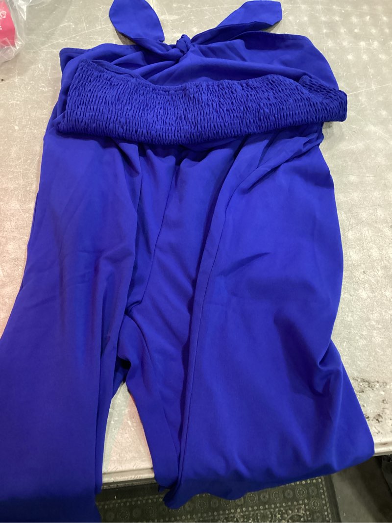 Condition photo showing As Is for elainone 2 piece sets for women off shoulder sleeveless top and wide leg pants casual outfits with a bow royalblue large