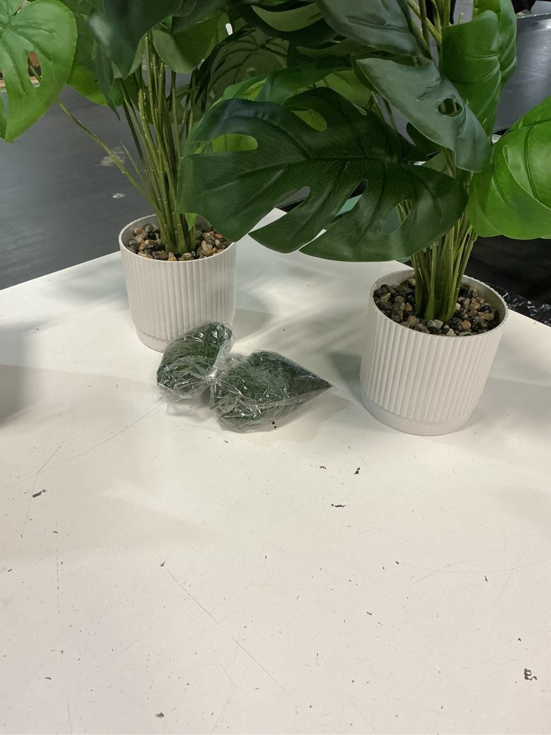 Condition photo showing As Is for 2pcs 25 in. green artificial plants large monstera faux plants