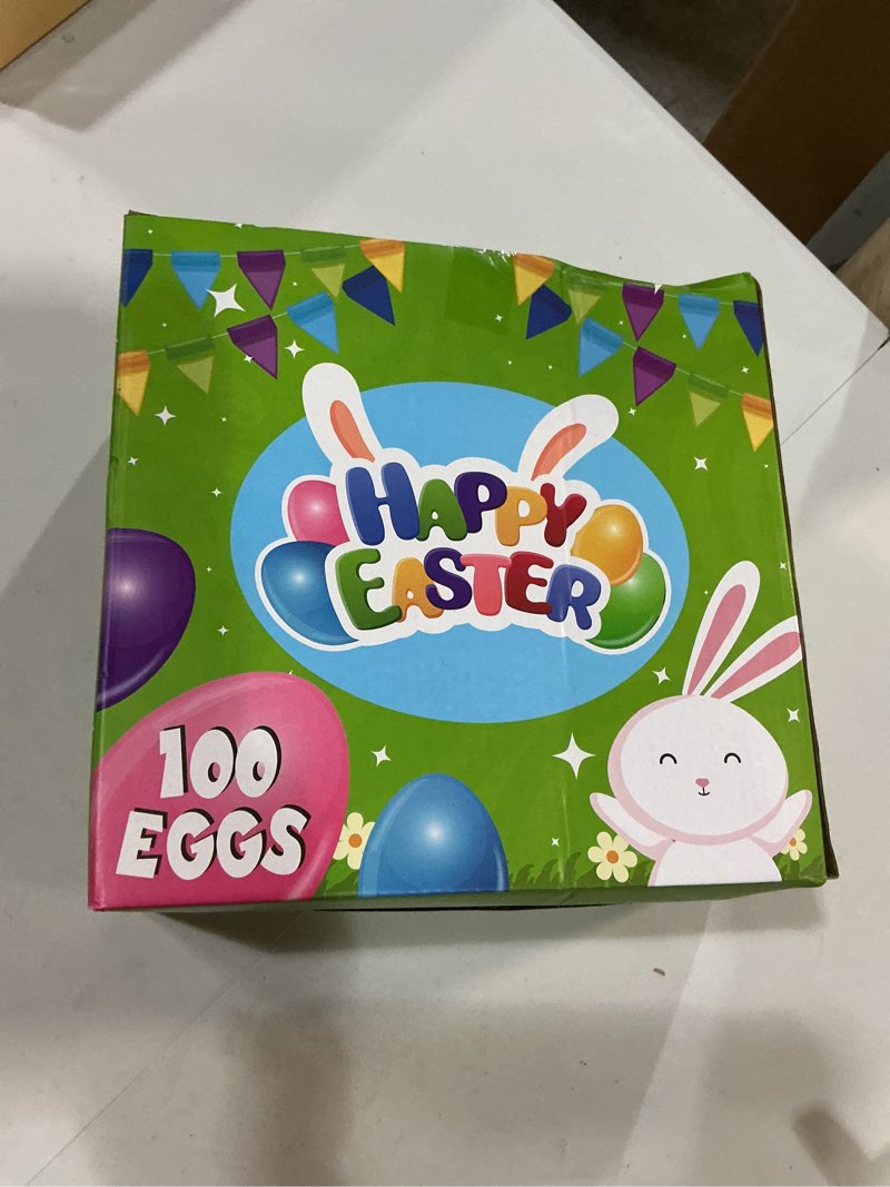 Condition photo showing New/Like New for 100 pack 2.4" colorful fillable easter eggs with 6 surprise golden eggs, plastic easter egg empty for easter egg hunt party favors kids easter basket stuffers fillers classroom prizes for boys girls 100 pack 2.4 inch eggs