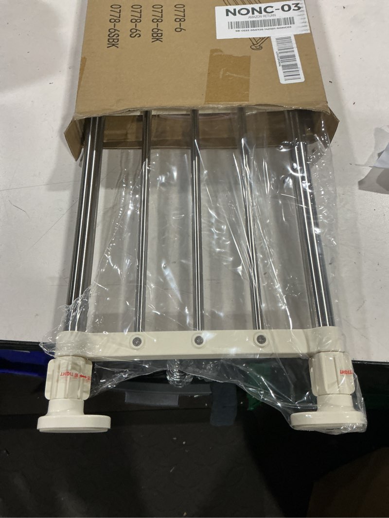 Condition photo showing As Is for hershii tension shelf expandable rod closet system heavy duty clothes hanger adjustable diy storage organizer shoe rack 23.62 - 39.37 inches ivory