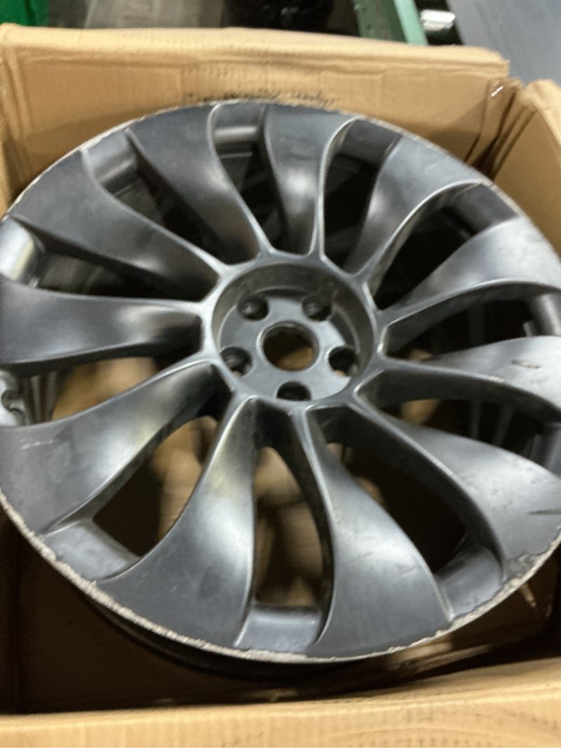 Condition photo showing As Is for 21" 21x10.5 inch new rear wheel rim compatible with tesla model y 2020 2021 2022 2023 2024, black alloy rim oem direct replacement rims, 118822700b