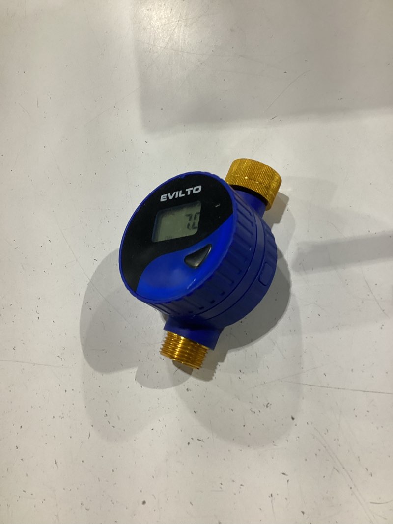 Condition photo showing New/Like New for water flow meter with 360° rotatable and removable panel, alloy inlet & outlet flow meter measure gallon/liter consumption for garden hose watering, rv water tank filling, lawn sprinkler