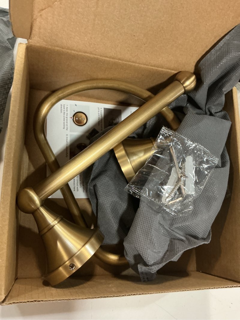 Condition photo showing Good Condition for brass toilet paper holder towel ring, antique brass towel holder toilet paper roll holder, rustic towel rack bathroom accessories set hardware 2 pieces farmhouse wall mounted