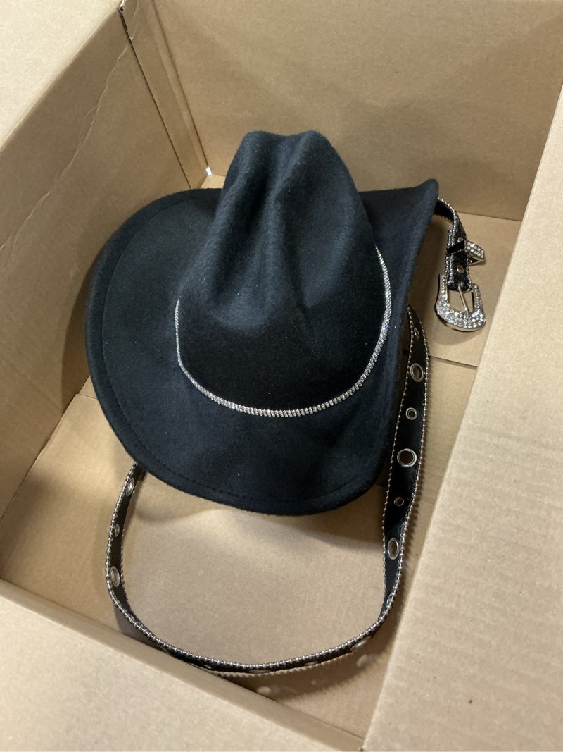 Condition photo showing As Is for (Incomplete) Cowboy Costume Outfit for Women Glitter Choker Necklace Cowboy Hat Buckle Belt Accessories Set for Halloween Cosplay Party