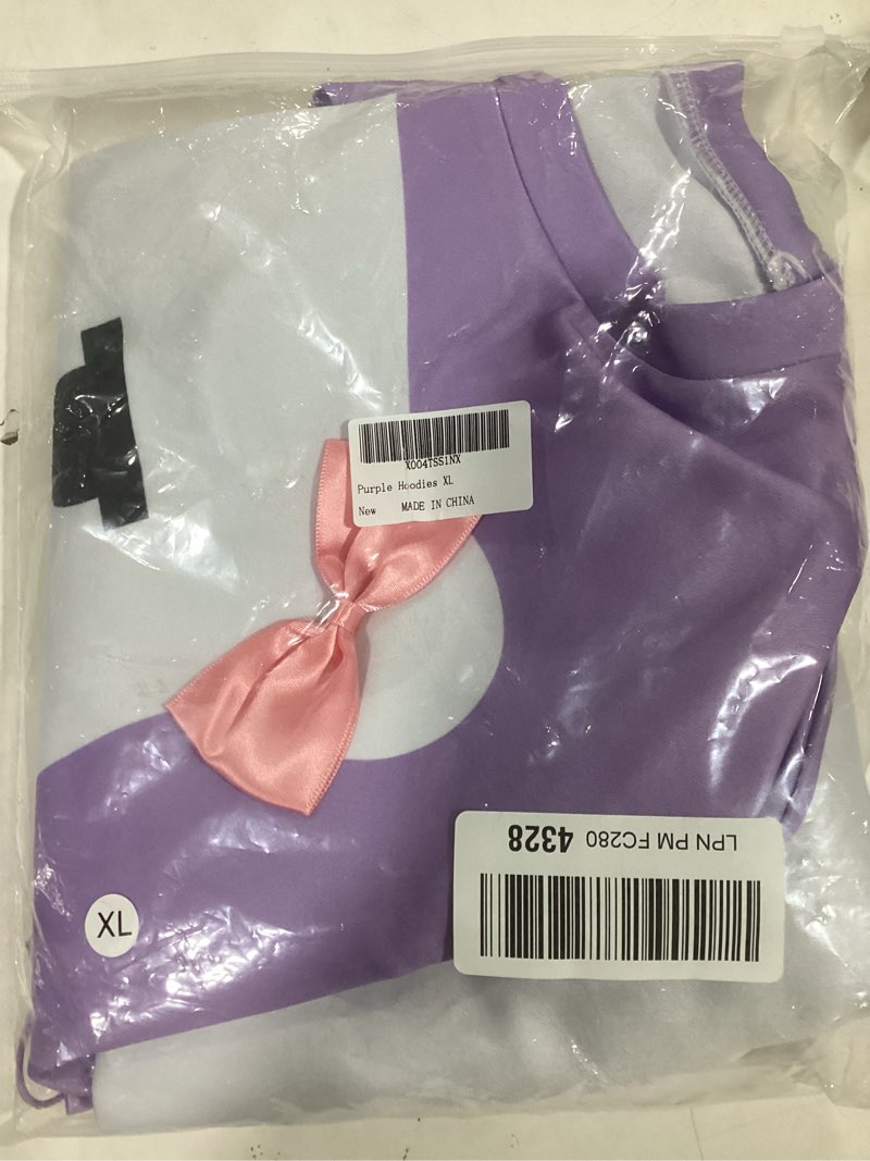 Condition photo showing Good Condition for Demons Hunters Costume Womens Mira Cosplay Rumi Mira Zoey Purple Pajamas Bear Hoodies T-Shirt Halloween Outfits XL