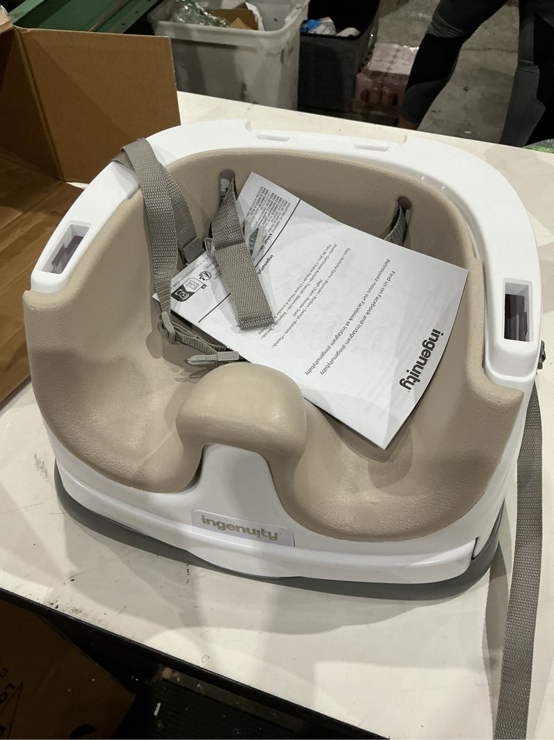 Condition photo showing As Is for ingenuity baby base 2-in-1 booster feeding and floor seat with self-storing tray - cashmere