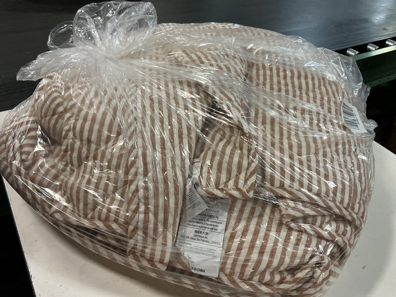 Condition photo showing Good Condition for european linen stripe quilt, full/queen, terracotta/white stripe