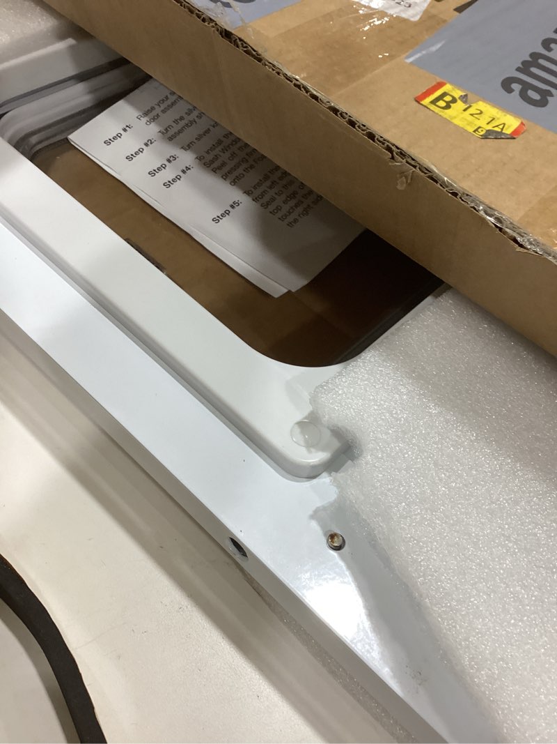 Condition photo showing As Is for aluminum window pet door for cats - window cat door insert horizontal, adjustable to fit window width 23" to 28", weatherproof cat window door with 4 locking modes, magnetic closure, no-drill fit 23"-28" window