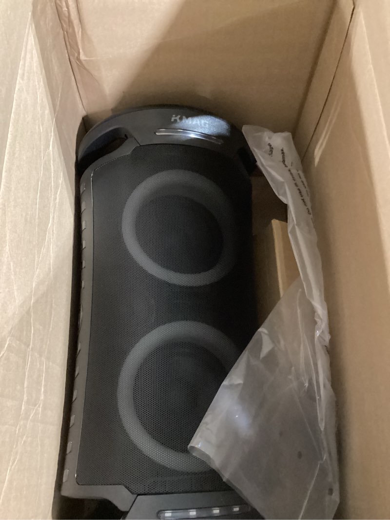 Condition photo showing Good Condition for large bluetooth speaker, 260w peak powerful loud sound with deep bass, 15hr playtime, fast charge, tws, cool lights, portable outdoor speaker wireless for party, camping, beach, backyard, home, work black