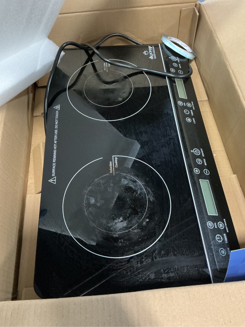 Condition photo showing As Is for VBGK Electric cooktop,110V 24 inch 2 Burner Electric Cooktop,Built-in and Countertop Stove Top,2200W Stove,9 Power Levels, Kids Lock & Timer,LED touch control,Overheat Protection