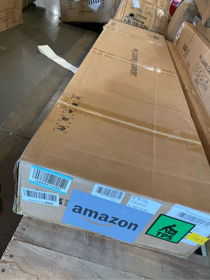 Condition photo showing As Is for incomplete 4 box set a, c,d,e boxes only garveelife 11 ft x20 ft x9 ft vertical roof metal carport, heavy duty steel car ports for all-weather, for full-size pickup trucks, boats, and tractors black 11x20 ft vertical roof
