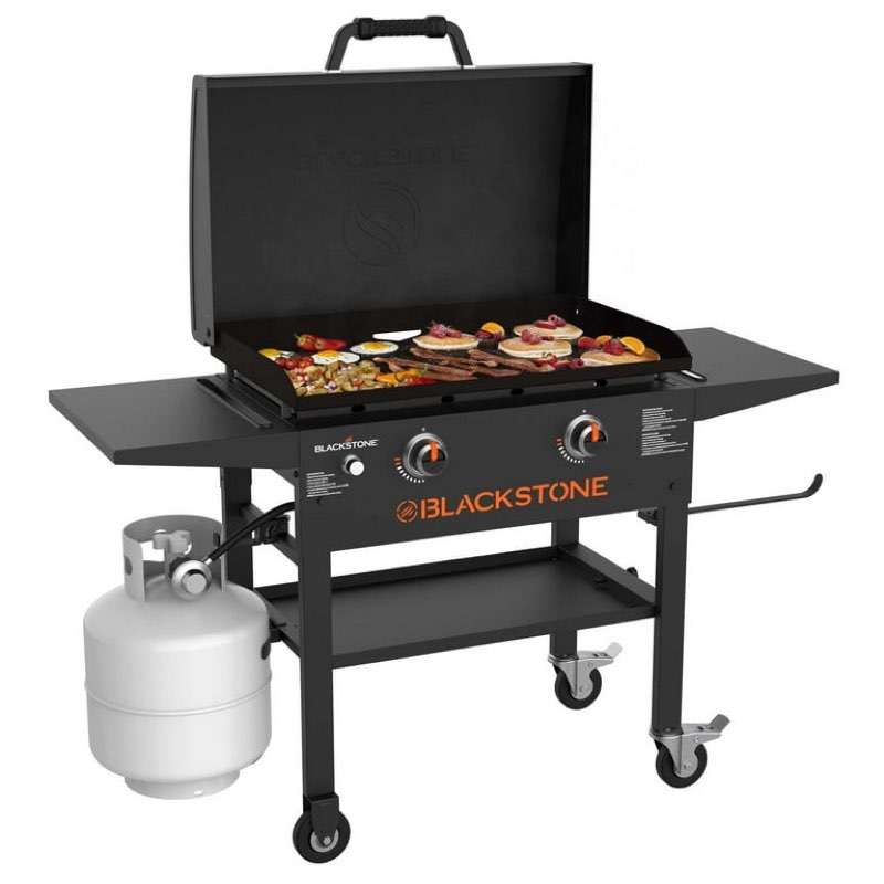 blackstone original outdoor griddle, 2-burner 28” propane flat top grill with hood, black