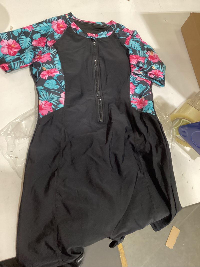 Condition photo showing Good Condition for hoziy girls rash guard swimsuit one piece short sleeve front zipper swimwear upf 50+ bathing suits 4-16y 15-16 years black flower