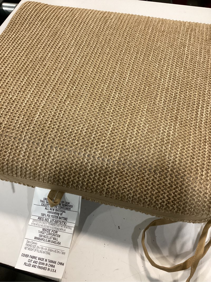 Condition photo showing Good Condition for 18"x20" faux natural knit seat cushion tan