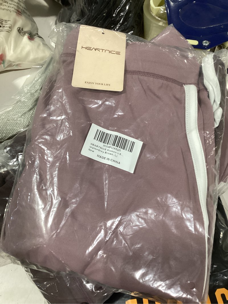 Condition photo showing New/Like New for HEARTNICE 2 Pack Womens Lounge Pajama Shorts, Soft Casual Sleep Shorts for Yoga Gym Running Grey Purple+grey Brown Large