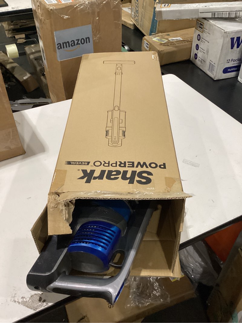Condition photo showing As Is for shark powerpro reveal plus cordless vacuum, floordetect & dirt-reveal technology, hepa filter, carpet & hard floor, rechargeable, charcoal, iz376h