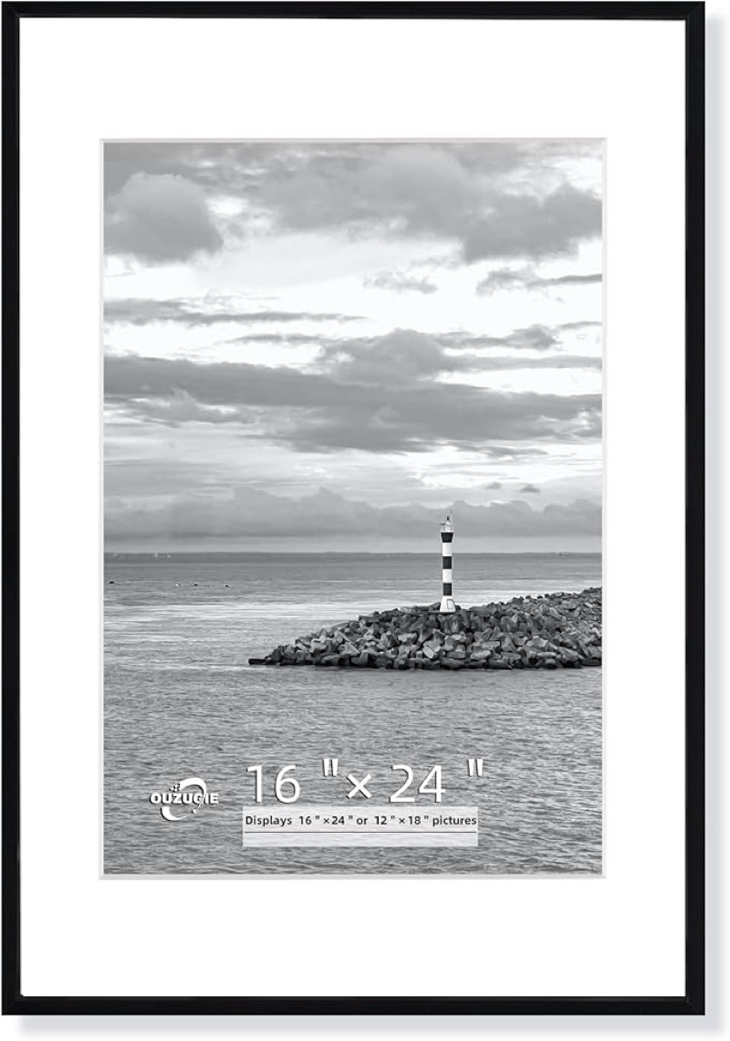 OUZUGIE 16x24 Picture Frame,Display Poster 16X20 With Mat or 16X24 Without Mat,White Aluminum Poster Frames with Premium Acrylic,Photo Frames with Strong Corner Design for Gallery Wall and Tabletop White 16X24