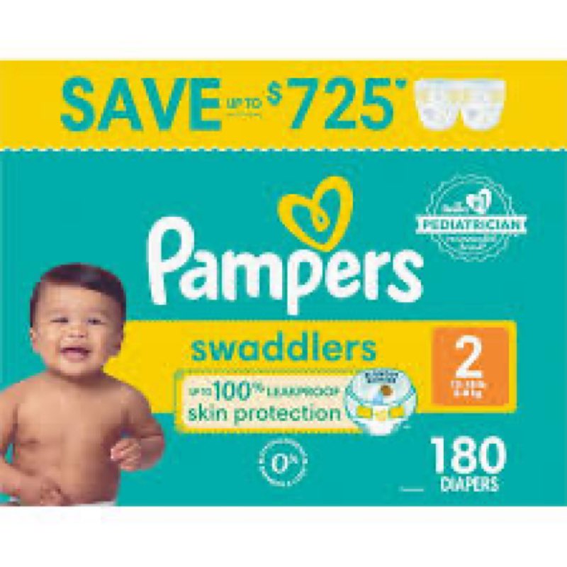 pampers swaddlers diapers  size 2 (12-18 pounds)  180 count