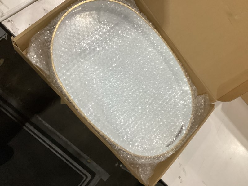 Condition photo showing New/Like New for White Oval Decorative Tray with Handles, Versatile Serving Tray for Coffee Table, Ottoman, Ideal for Serving, Displaying, Organizing 15.5" x 10.6" x 1.4" Oval White