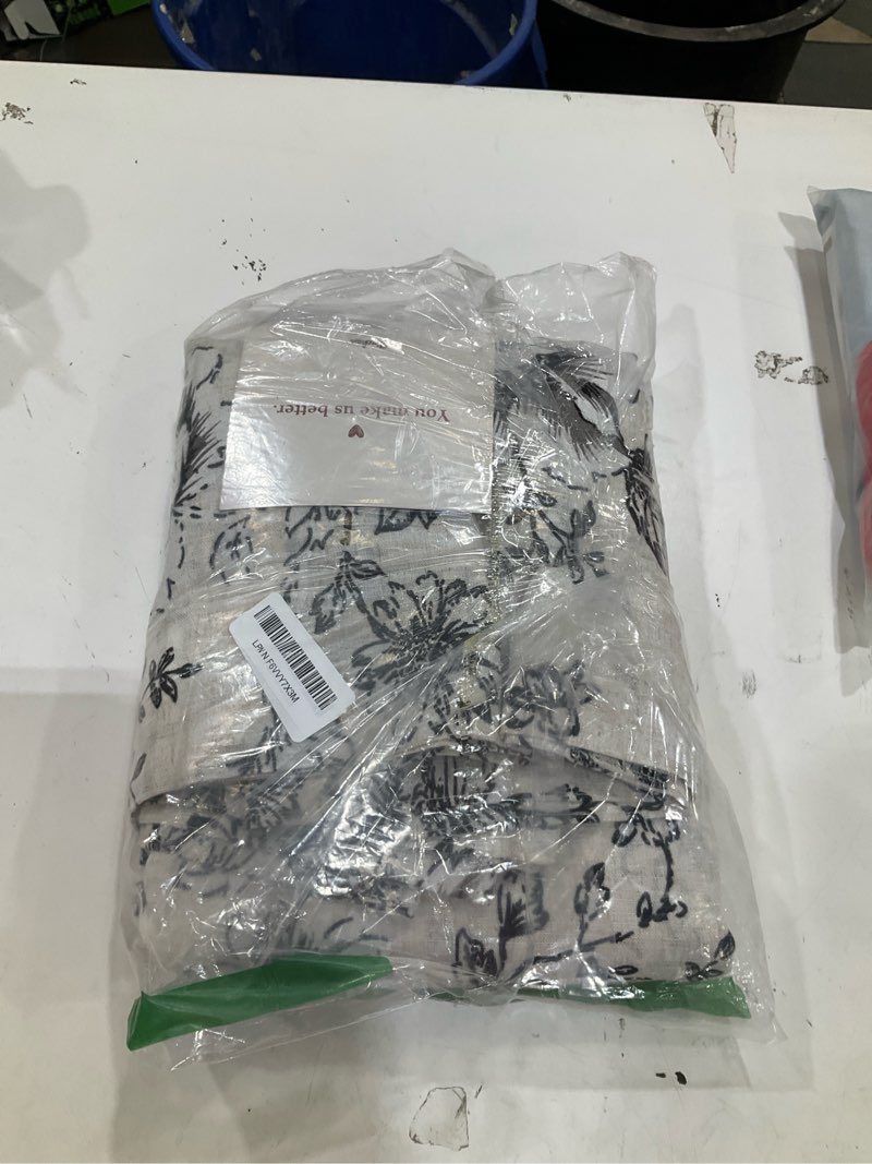 Condition photo showing Good Condition for jinchan black floral linen curtains 84 inch farmhouse back tab 2 panels | light filtering drapes, semi sheer, farmhouse, cottagecore, rustic, living room, bedroom, rod pocket, window treatment alice black 50"w x 84"l (pack of 2)
