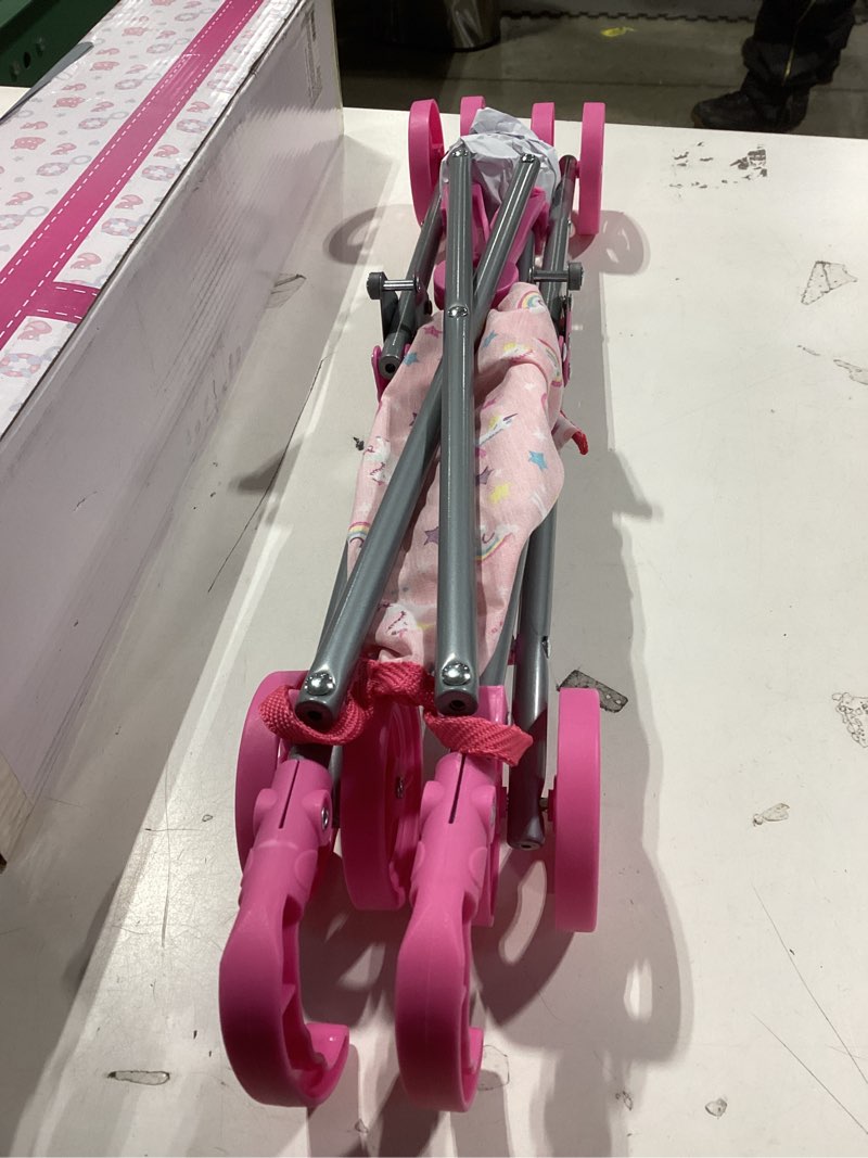Condition photo showing Good Condition for Dream Collection, Doll Stroller - Metal Fold Up and Down Umbrella Stroller for Realistic Pretend Play, Pink - 23”