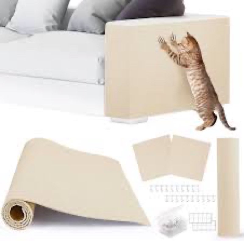 4pack cat scratch couch furniture and wall protector | adhesive cat scratch pad for covering cat tower, diy climbing cat scratcher couch protector from cat claws scratching (off-white) 4 pack off-white