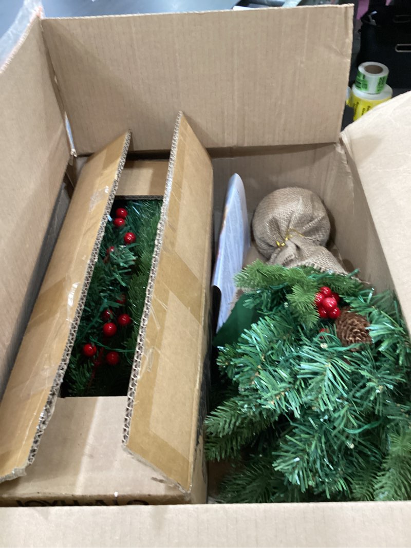 Condition photo showing As Is for rocky mountain goods tabletop small christmas tree 12” - unlit christmas tree with burlap weighted base - great for christmas table center piece