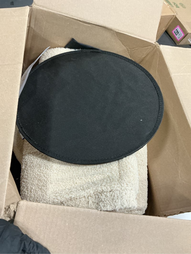 Condition photo showing As Is for B FSOBEIIALEO Ottoman with Stroage, Round Sherpa Storage Ottoman Stool, Boucle Foot Rest 14.6"x14.6"x17.7"?Beige 14.6x14.6x17.7 inches Beige