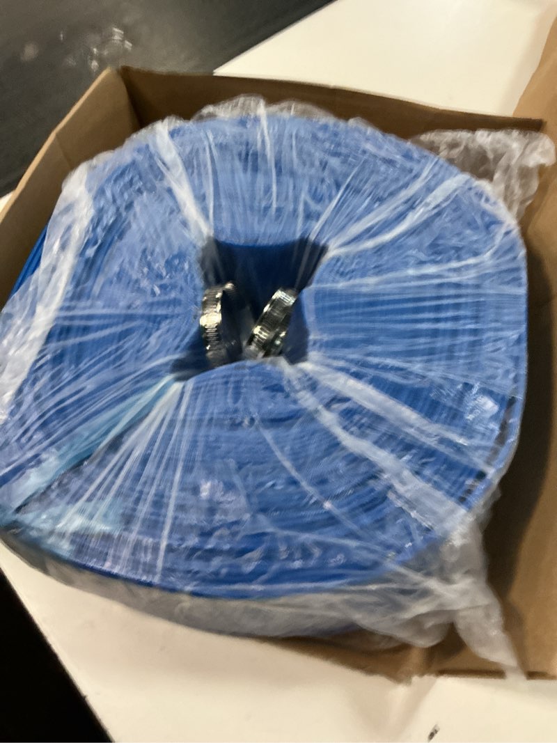 Condition photo showing New/Like New for 2 inches x 100 ft heavy-duty pvc swimming pool backwash hose, reinforced discharge hose with clamp for swimming pools, blue 2 inch x 100 ft