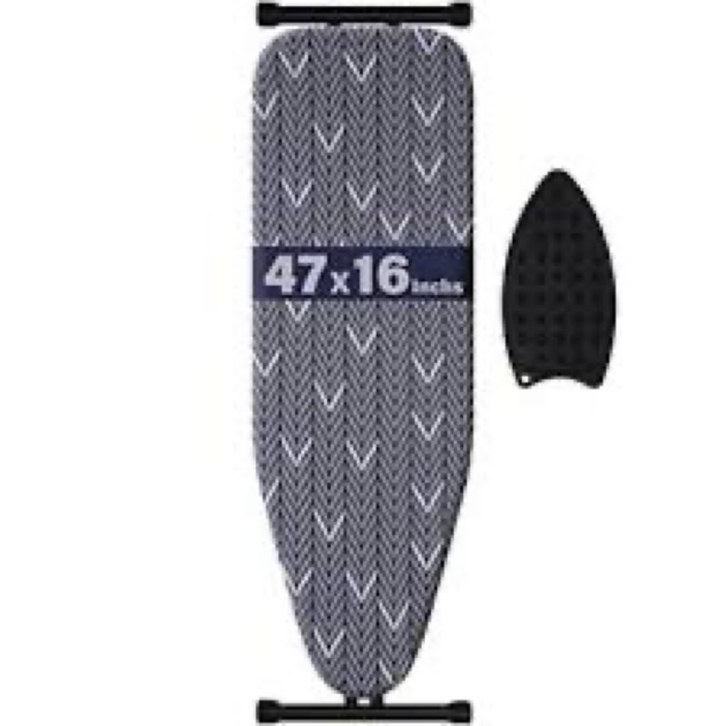 ironing board full size, metal construction iron board with extra thick heavy duty padded cover, stable structure, anti-skid feet (47x16)