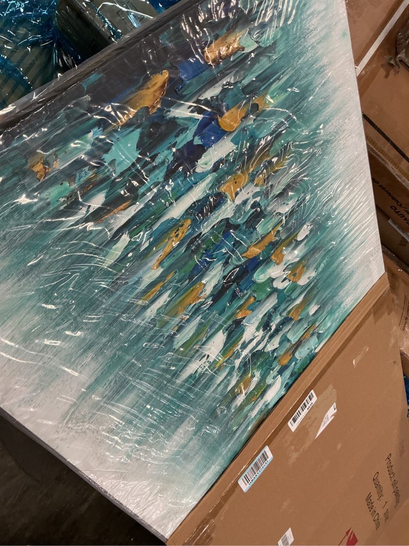 Condition photo showing New/Like New for AMEI Art,24x60Inch Large Hand Painted Abstract Textured Gold Blue Artwork Acrylic Paintings Multicolor Wall Art Stretched and Framed Ready to Hang 60L" x 24W"