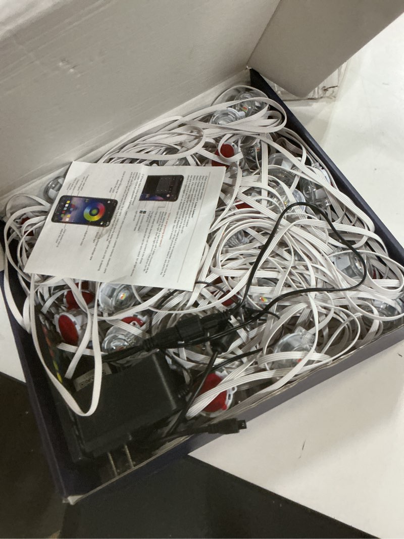 Condition photo showing As Is for FBZ 150FT Permanent Outdoor RGB Lights - IP67 Waterproof with Smart App Control Remote,DIY Scene Modes, Music Synchronization,Eaves Lights for Garden Decor,Deck,Christmas