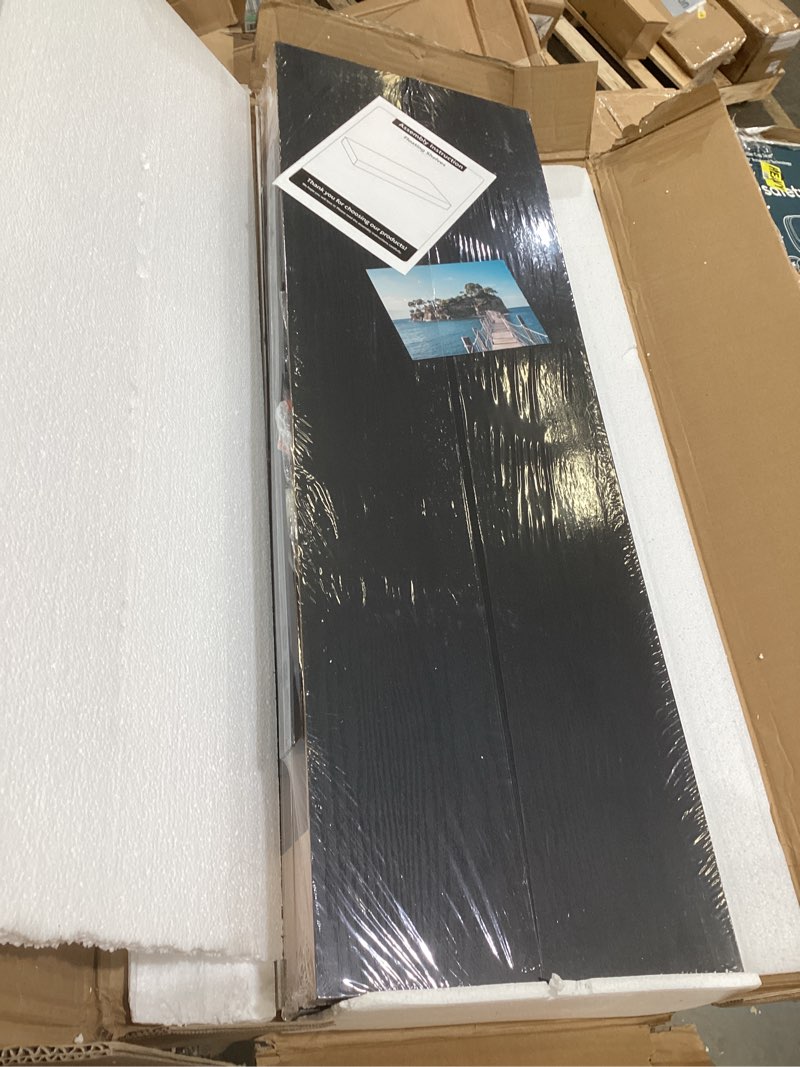 Condition photo showing As Is for 55 inch long floating shelves for wall set of 2, 12"d wood grain bathroom shelves with invisible brackets, easy install engineered wood storage shelves for kitchen, living room, bedroom, black finish black finish 55wx12dx1.5h, 2p