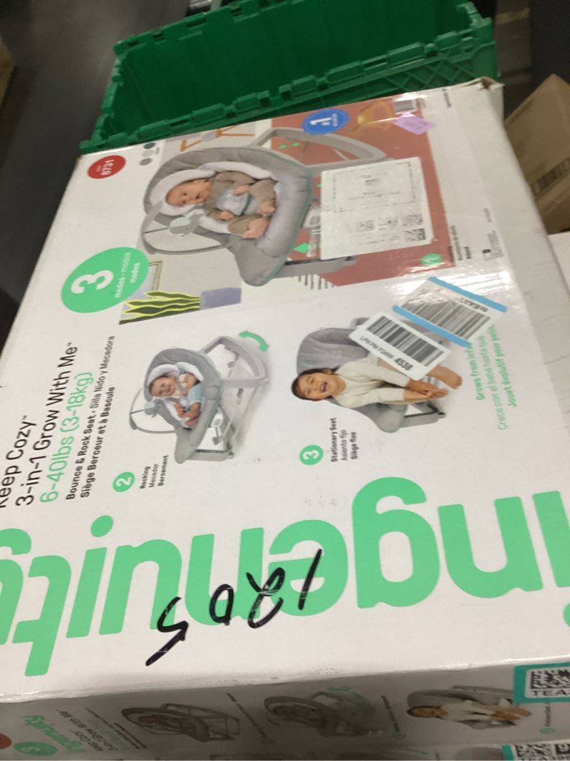 Condition photo showing New/Like New for ingenuity keep cozy 3-in-1 grow with me vibrating baby bouncer, seat & infant to toddler rocker, vibrations & -toy bar, 0-30 months up to 40 lbs (weaver)
